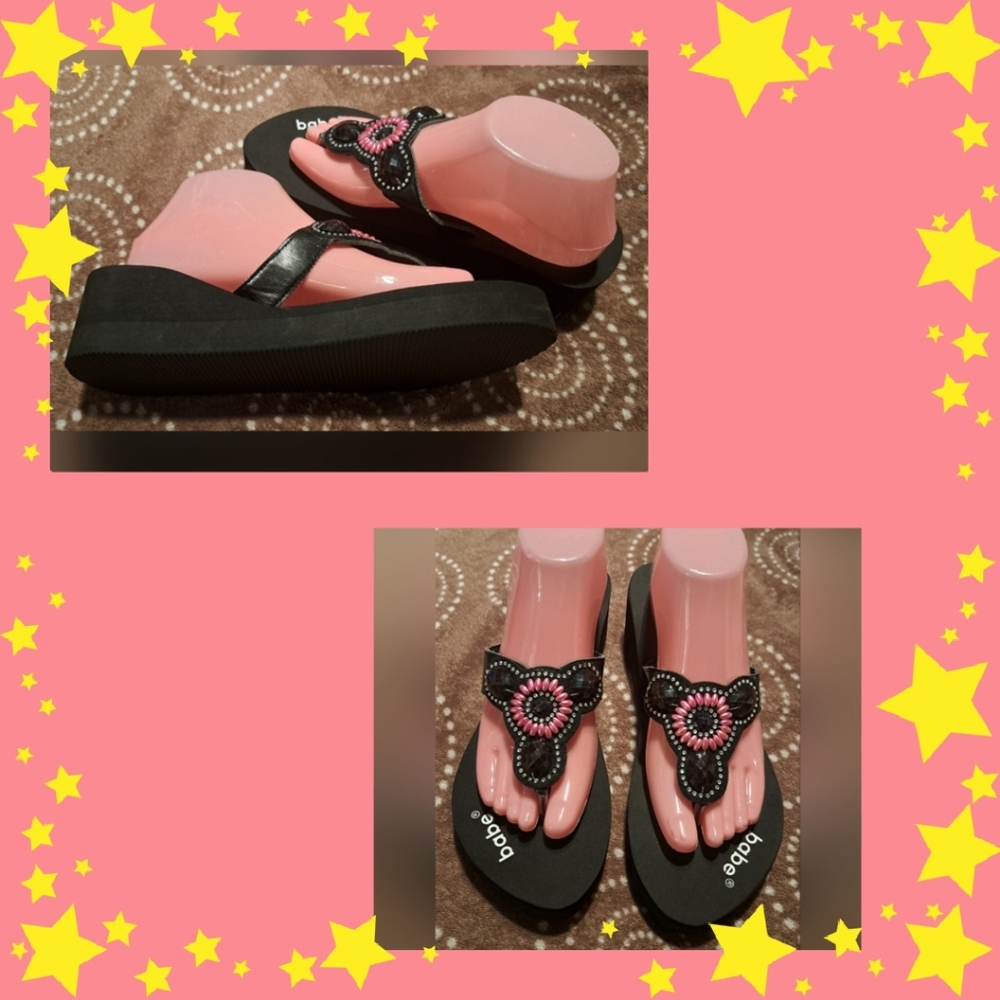 🆕️babe Beaded Wedge Sandals Women's Sz8